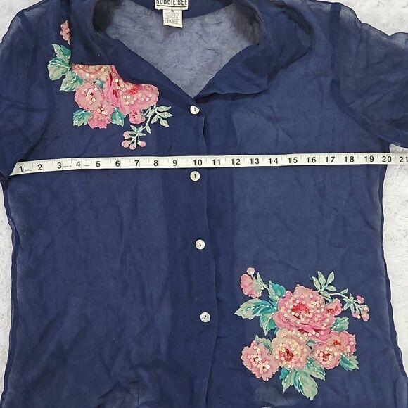 Vintage Robbie Bee 100% Silk Sequin Floral Accent 2 Piece Blue Dress and Blouse - Picture 13 of 16